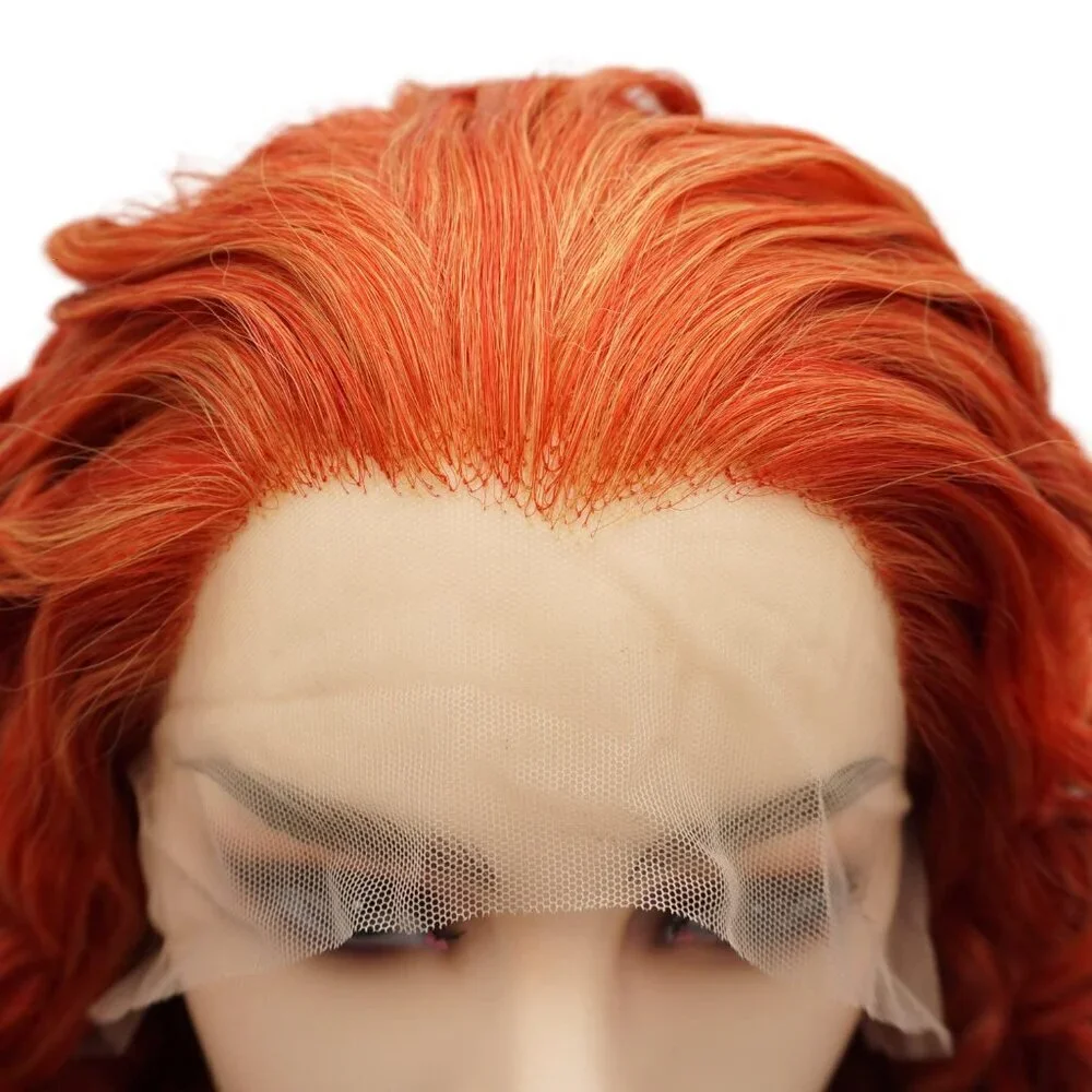 Synthetic Lace Front Wig Curly Long 26inch Red and Blonde Mix